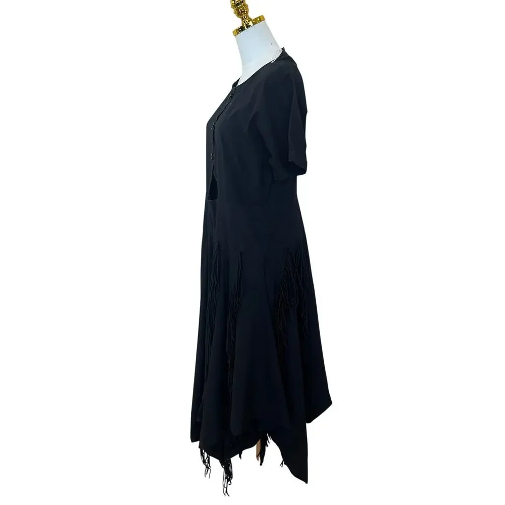 Bibhu Mohapatra Black Fringe Midi Shirt Dress Size 4 Western Rodeo Designer $455 - Picture 9 of 11